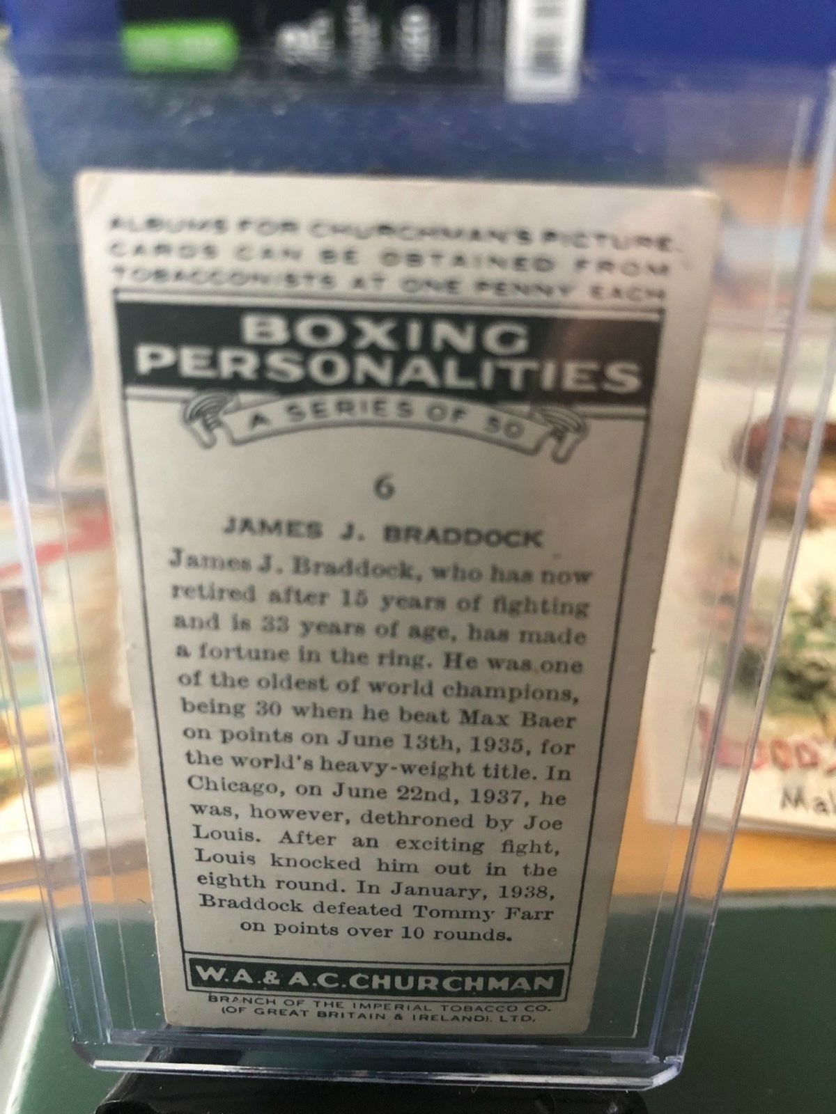 1938 Churchman Boxing James Braddock 