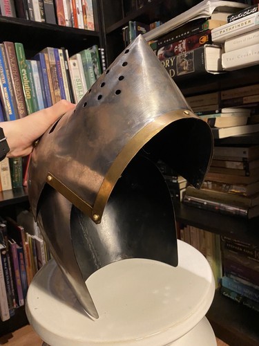 Replica Medieval Pig Face Bascinet Helmet 18 Gauge Steel Armor Light Rust EUC