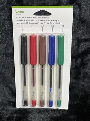 Cricut Explore Extra Basic Fine Point Pen Set 5pk NEW Red,Blk,Brown,Blue,Green