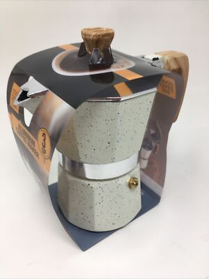 Cook Prep Eat Aluminum 3-cup Coffee Maker, Stone Speckled with Wooden Handle