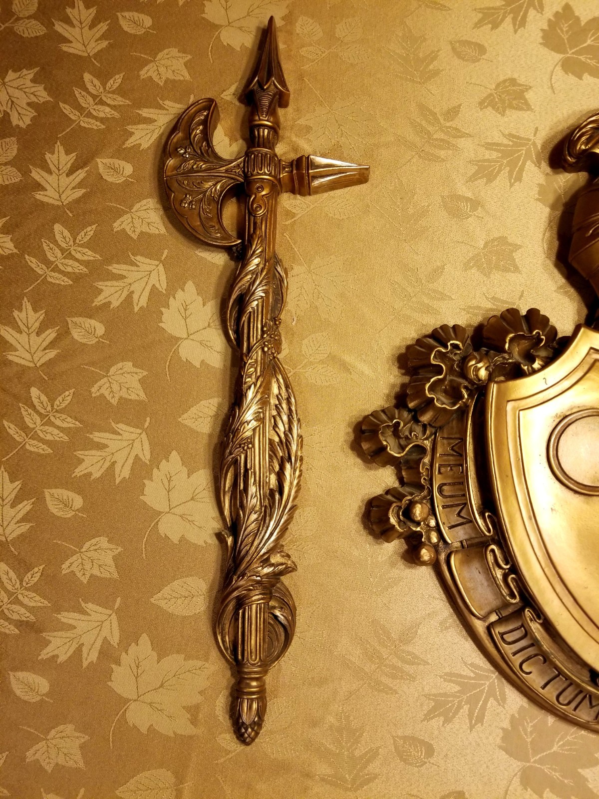 Roman Knight Shield & 2 Battle Axes My Word Is My Bond 1969 Chalkware Wall Art