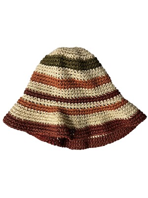 Zara Bucket Hat Small Multicolored Striped Woven Straw Crochet Pool Beach