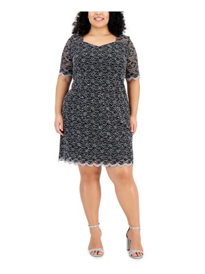 CONNECTED APPAREL Womens Black Lined Pull-over Elbow Sleeve Dress Plus 22W