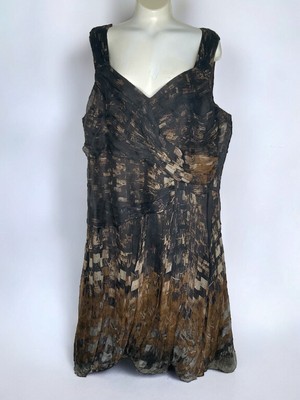 Peruvian Connection 100% Silk Crinkle Sleeveless Midi Dress Size 18 Evening