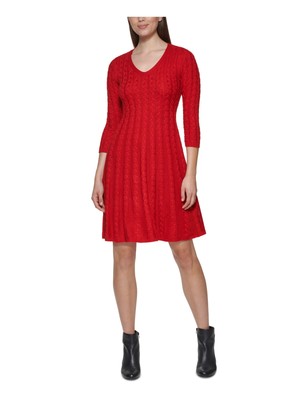 

JESSICA HOWARD Женский свитер с V-образным вырезом и рукавом 3/4 выше колена для работы, Красный