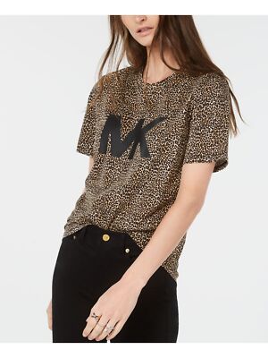 MICHAEL MICHAEL KORS Женская бежевая футболка с коротким рукавом с круглым вырезом Petites P\L