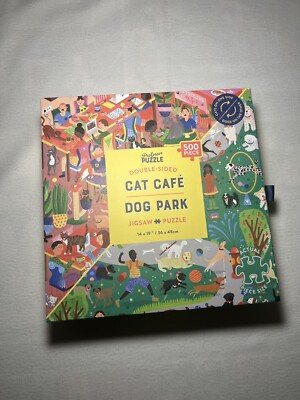 New - Professor Puzzle Cat Cafe & Dog Park Double-Sided Jigsaw Puzzle: 500 Pcs