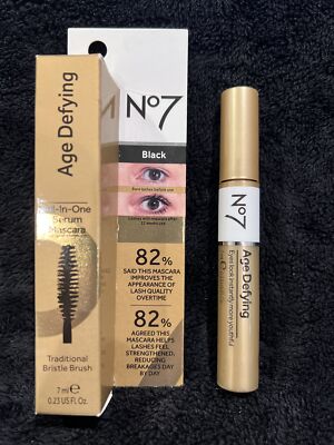 NWB No7 Age Defying All-in-One Serum Mascara, Bristle Brush, Black (0.33 fl oz)