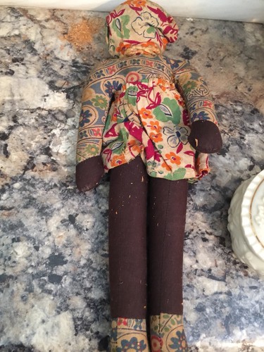 Antique Rare Paper Mache Mask Face Black Saw Dust Stuffed Cloth Doll Unmark 1800