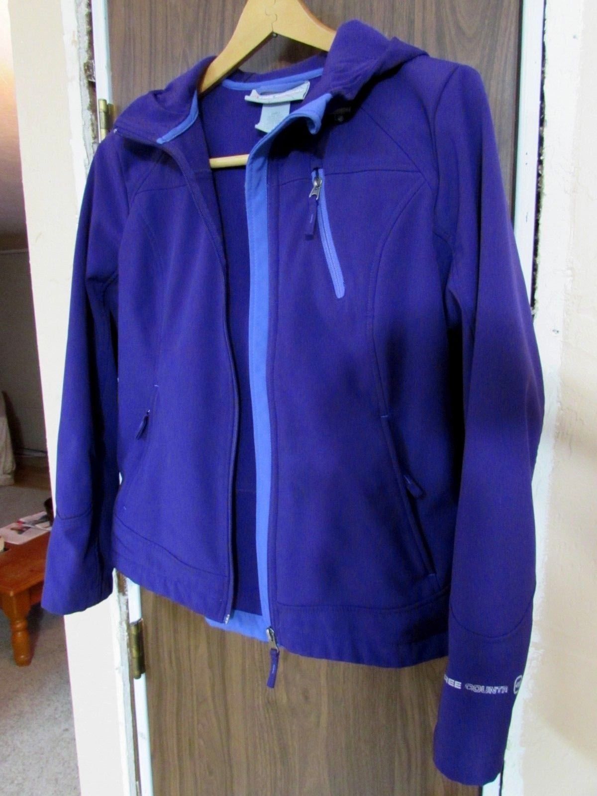 Free Country Womens Soft Shell Water/Wind Hooded Purple Jacket Small