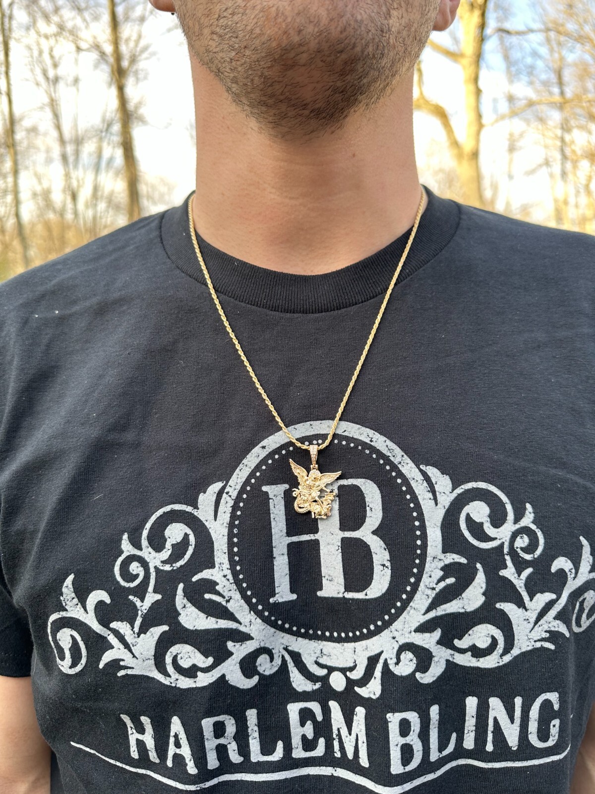 Pre-owned Hip Hop Real Diamond Saint Michael Archangel Pendant Solid 14k Gold Necklace Pendant In White