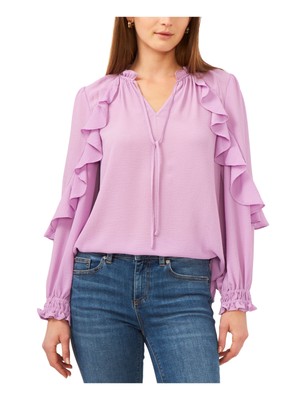 

VINCE CAMUTO Женский фиолетовый топ с завязками на шее и длинными рукавами с закругленными краями, размер