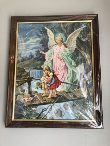 Vintage Catholic Art Guardian Angel with Children on Vintage Catholic Art Guardian Angel with Children on