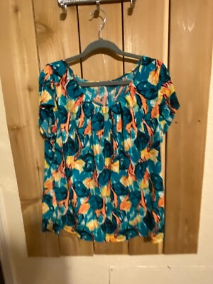 Worthington Green,Yellow&Orange Short Sleeve Top Size 1X NWOT