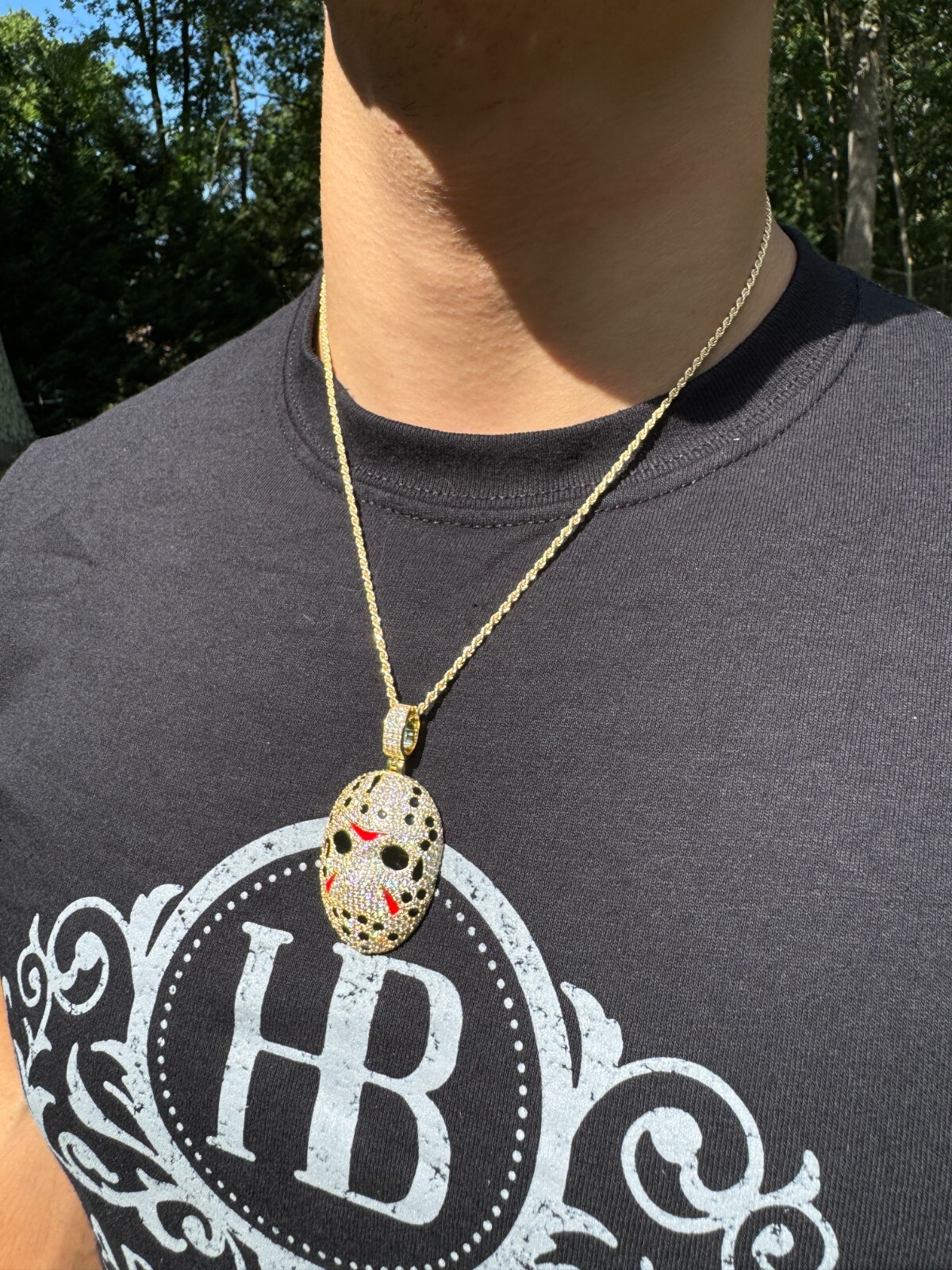 Pre-owned Hip Hop Real Moissanite Friday The 13th Jason Iced Pendant Necklace 925 Silver / Gold In White