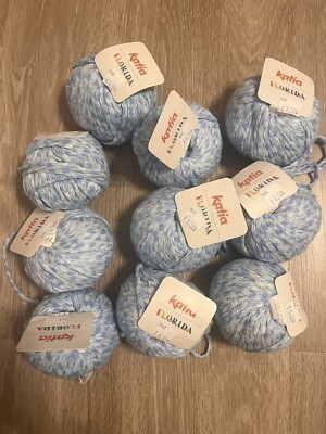 Lot of 10 - NEW Katia Florida 100% Cotton Sky Blue Yarn Bulky/Super Bulky