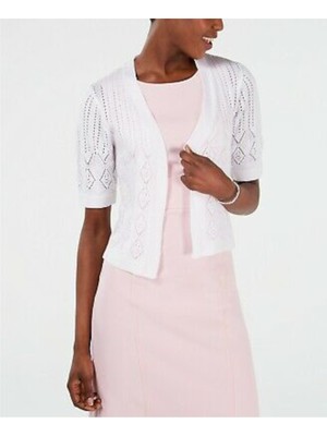 

SIGNATURE BY ROBBIE BEE Женский белый свитер с короткими рукавами и открытым передом Petites