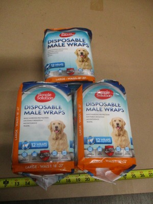  3 Packs(12 ea) Simple Solution Disposable Male Wraps Dog Diapers 50-75lbs Large