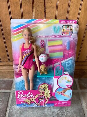 NEW Barbie Dreamhouse Sport Malibu Swim 'n Dive Doll with Puppy & Accessories