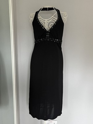 OASIS Halterneck Dress Womens Size 8 Black Beaded LBD