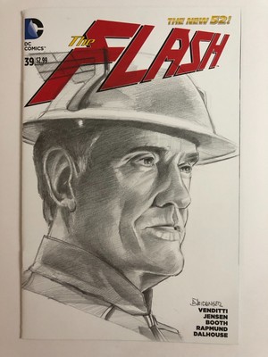 Sketch cover blank original art, Jay Garrick, Flash by Dan Neidlinger