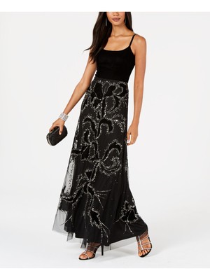 

ADRIANNA PAPELL Черное женское вечернее платье макси на тонких бретелях, Черный