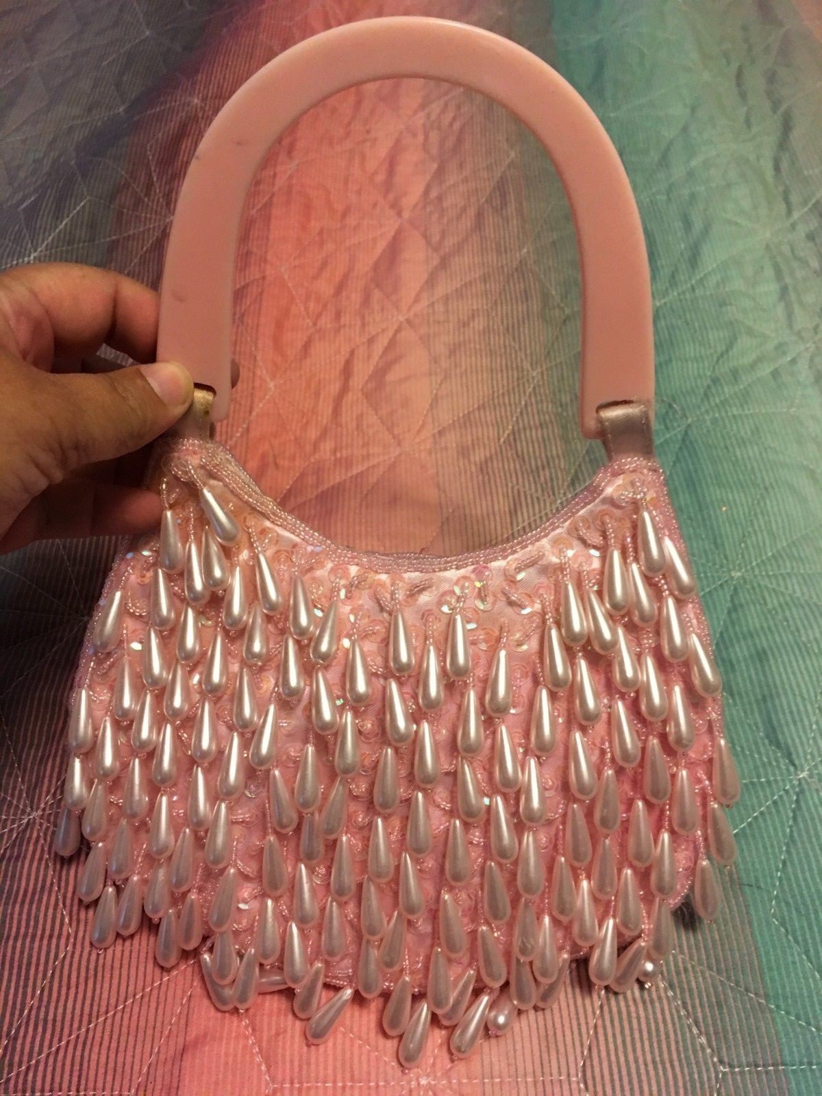 Pearl Beaded Women Bags Purse Wedding Party Handbags so cute pink