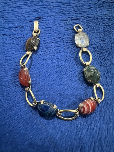 Vtg Krementz Gold Tone Multi Stone Scarab Bracelet, 8in | eBay