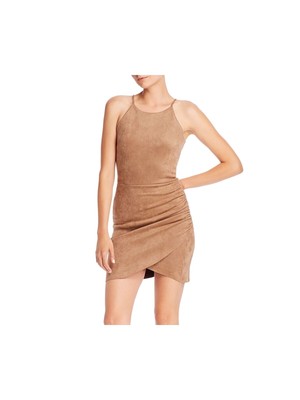 Короткое вечернее облегающее платье AQUA Womens на бретельках-спагетти с драгоценным камнем на шее