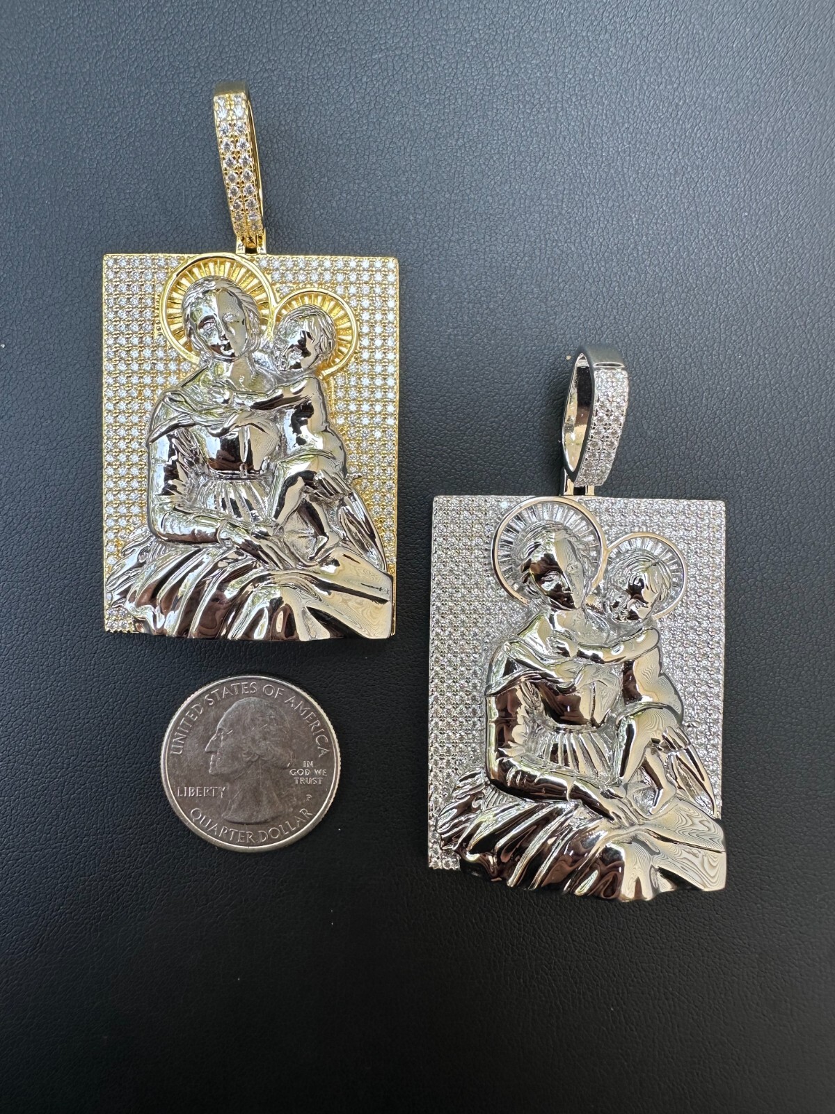 Pre-owned Harlembling Moissanite Virgin Mary Pendant Real 925 Silver Necklace Large 2.5" Ice Out Piece In White