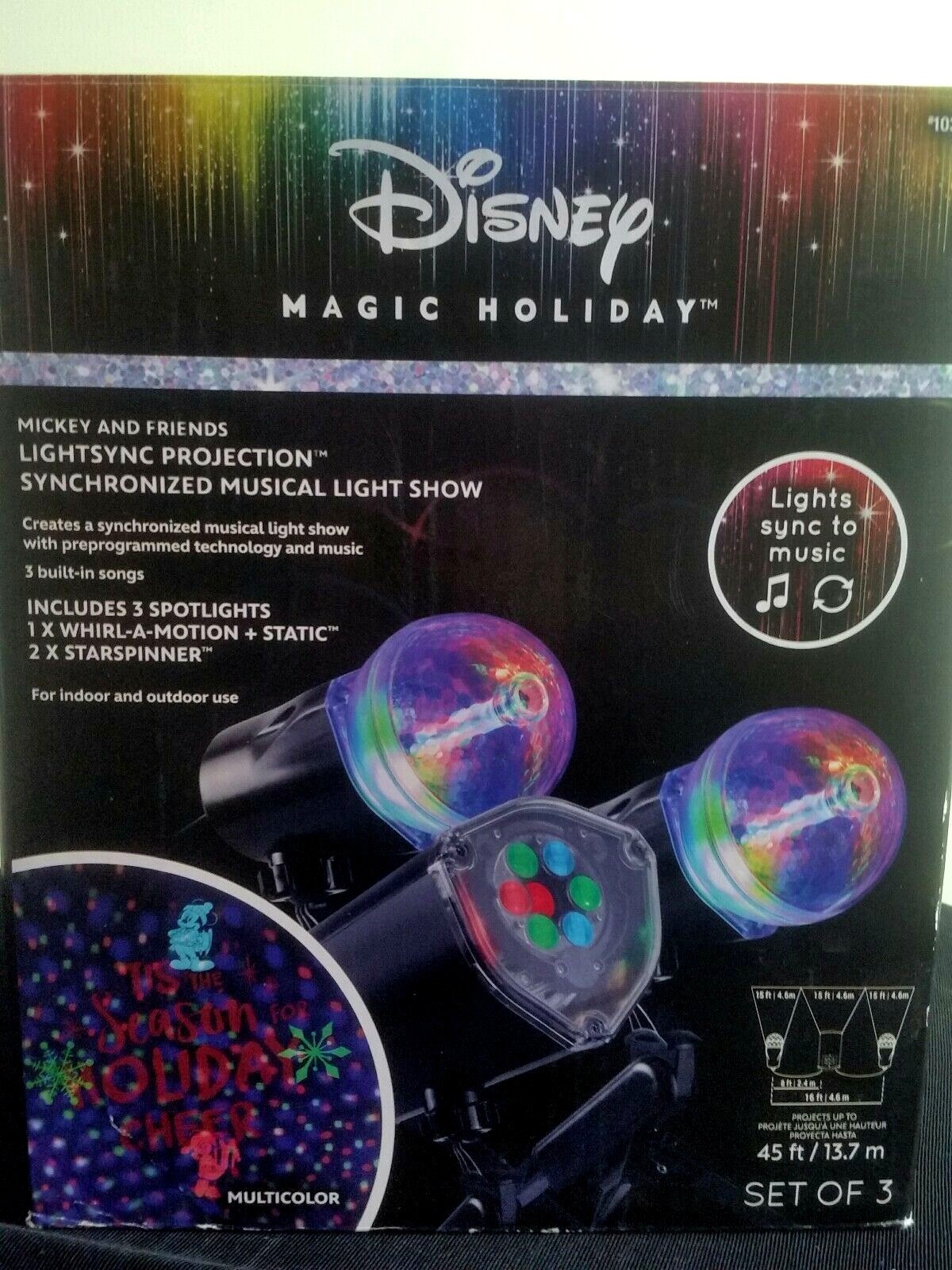 DISNEY Magic Holiday Set of 3 Music Sync Light Show 45ft Multi-color  #1036213