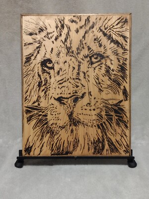 Solar Pyrography wood burning. Lion wildlife animals art artwork decor 