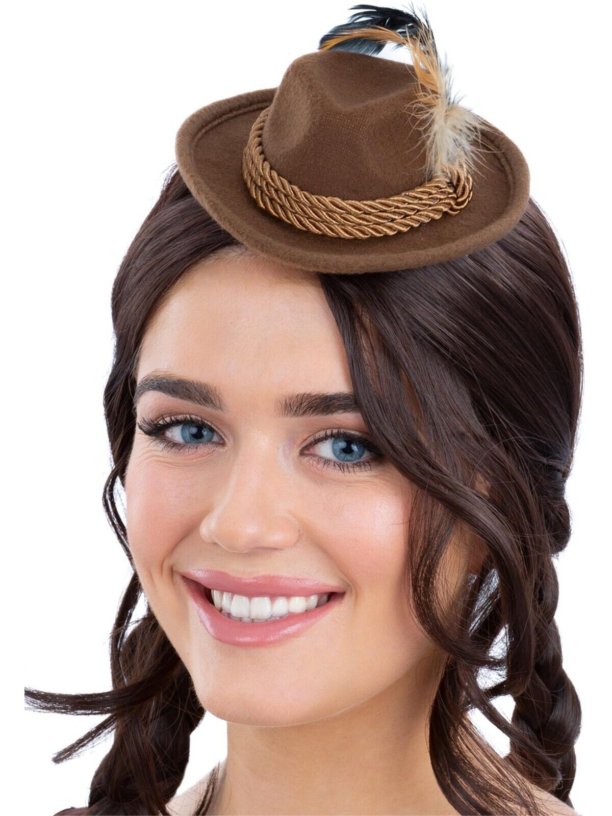 Mini Bavarian Trenker Hat Brown with Hair Clips Mini Bavarian Trenker Hat Brown with Hair Clips