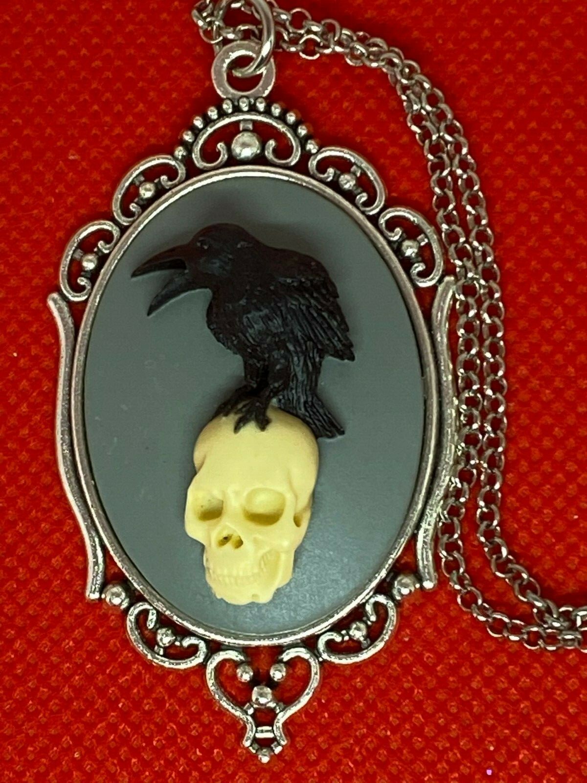 Gothic Black Raven Crow Skull Biker Steampunk Rockabilly Necklace Viking POE BRD