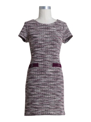 CONNECTED APPAREL Womens Welt-pocket-Tweed Short Sleeve Sheath Dress