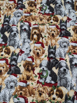 Robert Kaufman Christmas Puppy Dogs Fabric THE JOY OF CHRISTMAS #5875 - 1.5 YDS