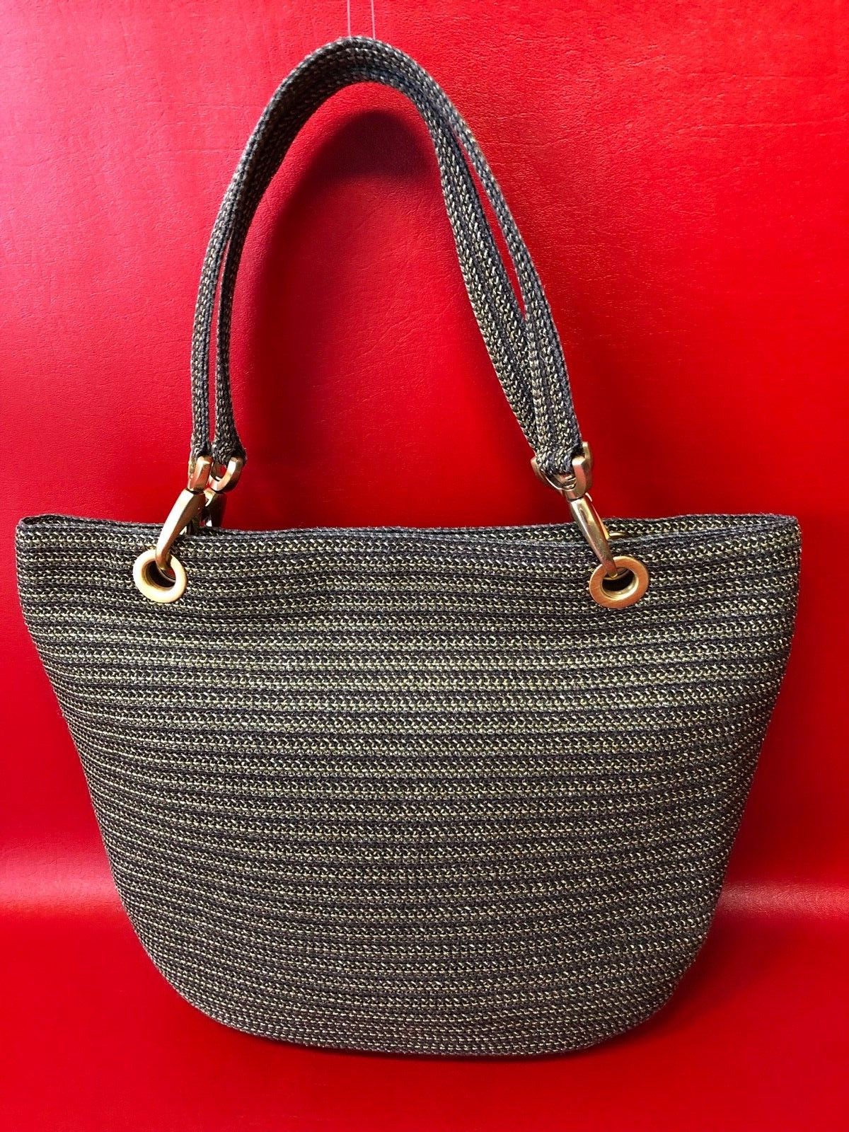 Eric Javits Clip II Black Gold Metallic Squishee Tote Bag Purse