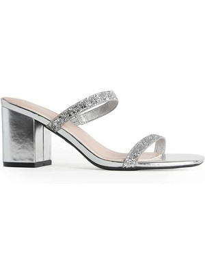 Женские сандалии J ADAMS Silver Glitter Stormi Square Toe Block Heel Slip On 8