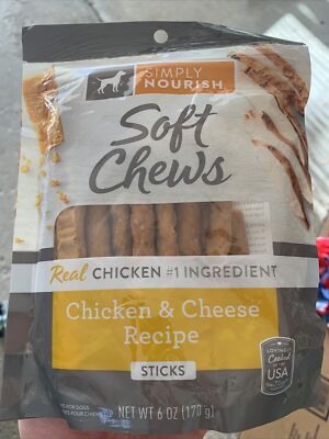 SIMPLY NOURISH Soft Chews Dog Treat Sticks, 6oz (chicken & Cheese)
