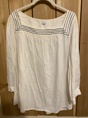 Old Navy white w Blue Embroidery Long Sleeve Top  Size XL NWOT