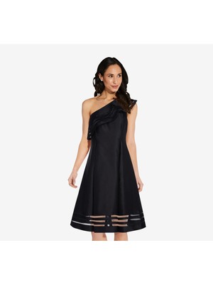 ADRIANNA PAPELL Womens Black Midi Formal Fit + Flare Dress 4