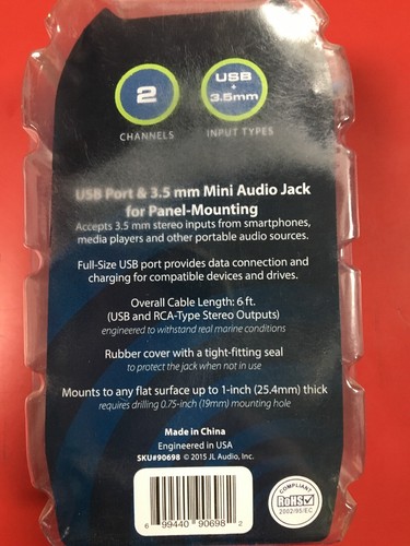 JL Audio XMD-3.5MM-PNL Car Stereo Panel Mount 3.5 mm Audio Jack to RCA New