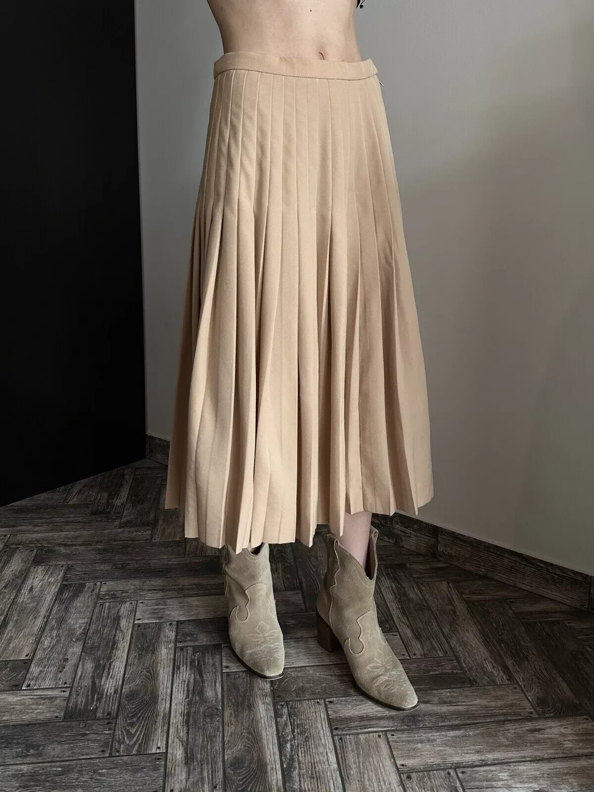 Vintage Givenchy 5 Please Wool A-line Midi Skirt Beige Rare