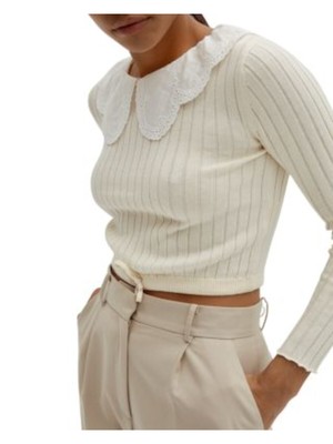 

MUSIER Женский свитер цвета слоновой кости со съемным воротником и длинным рукавом для работы, свитер, Цвет слоновой кости