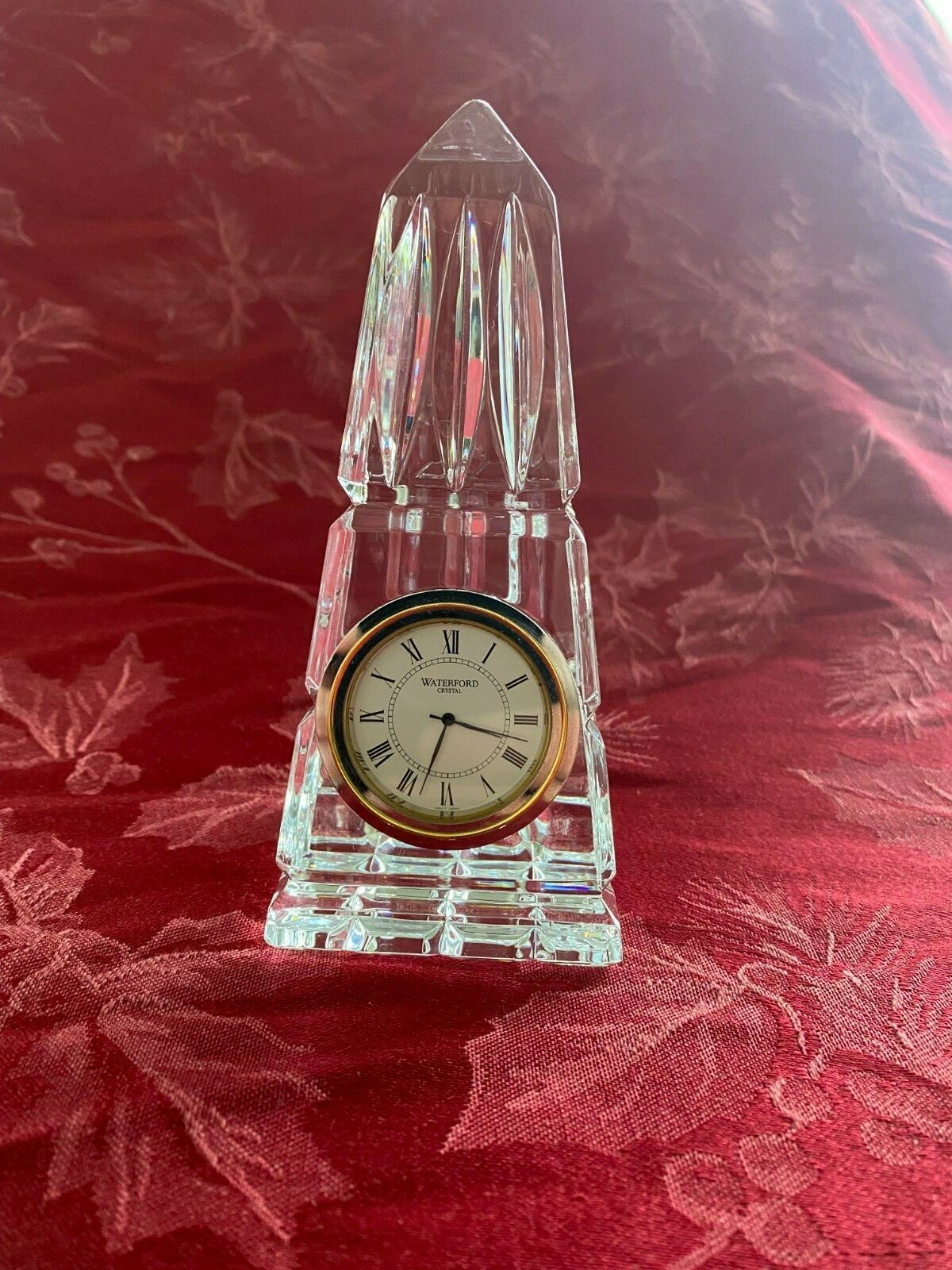 WATERFORD TRADITIONAL OBELISK CRYSTAL CLOCK CRAFTED IN IRELAND 5 1/2
