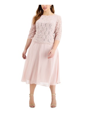 

ALEX EVENINGS Женское розовое платье с рукавом 3/4 на подкладке и расклешенным платьем Plus, Розовый