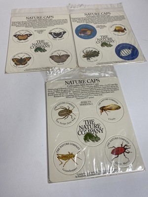 3 Vintage The Nature Company Milk Bottle Caps Pog Game Butterfly, Insects, Fish