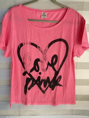 PINK Victoria's Secret Women Top Medium Pink T-Shirt Love Pink Tee READ