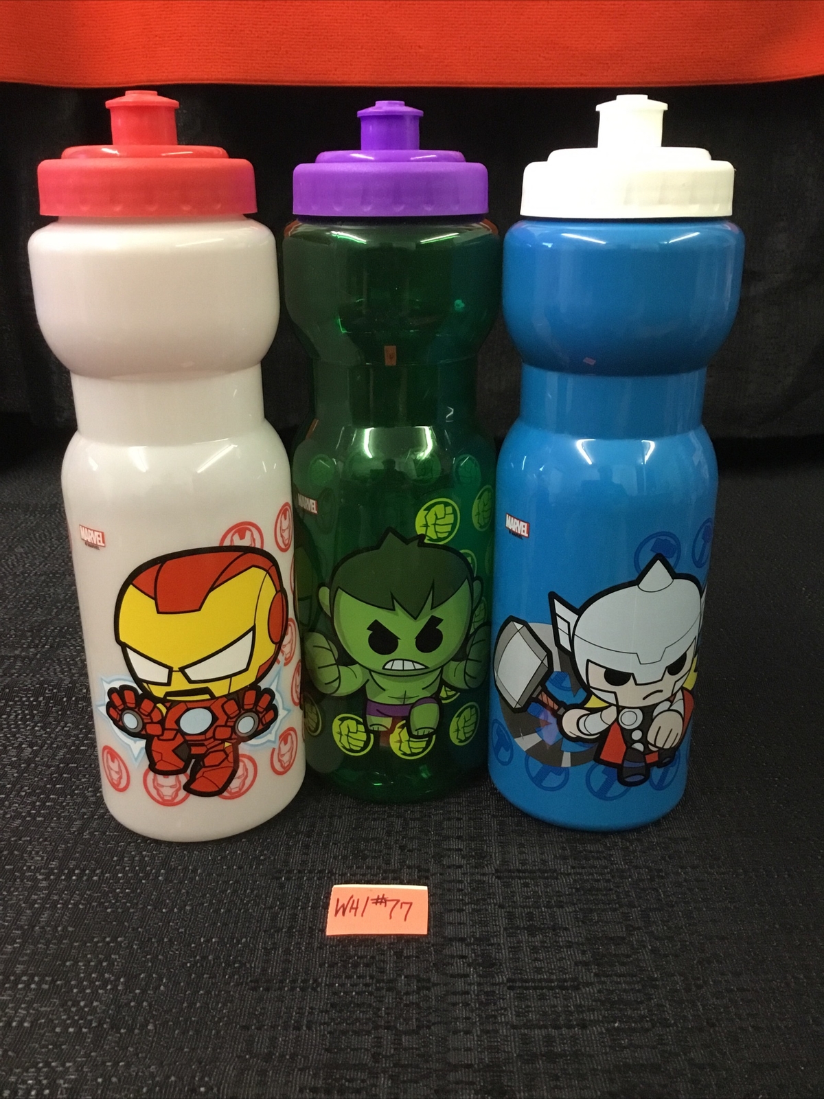 Marvel Set of 3 Squeeze Water Bottles 24.5 oz. Iron Man, Hulk, & Thor