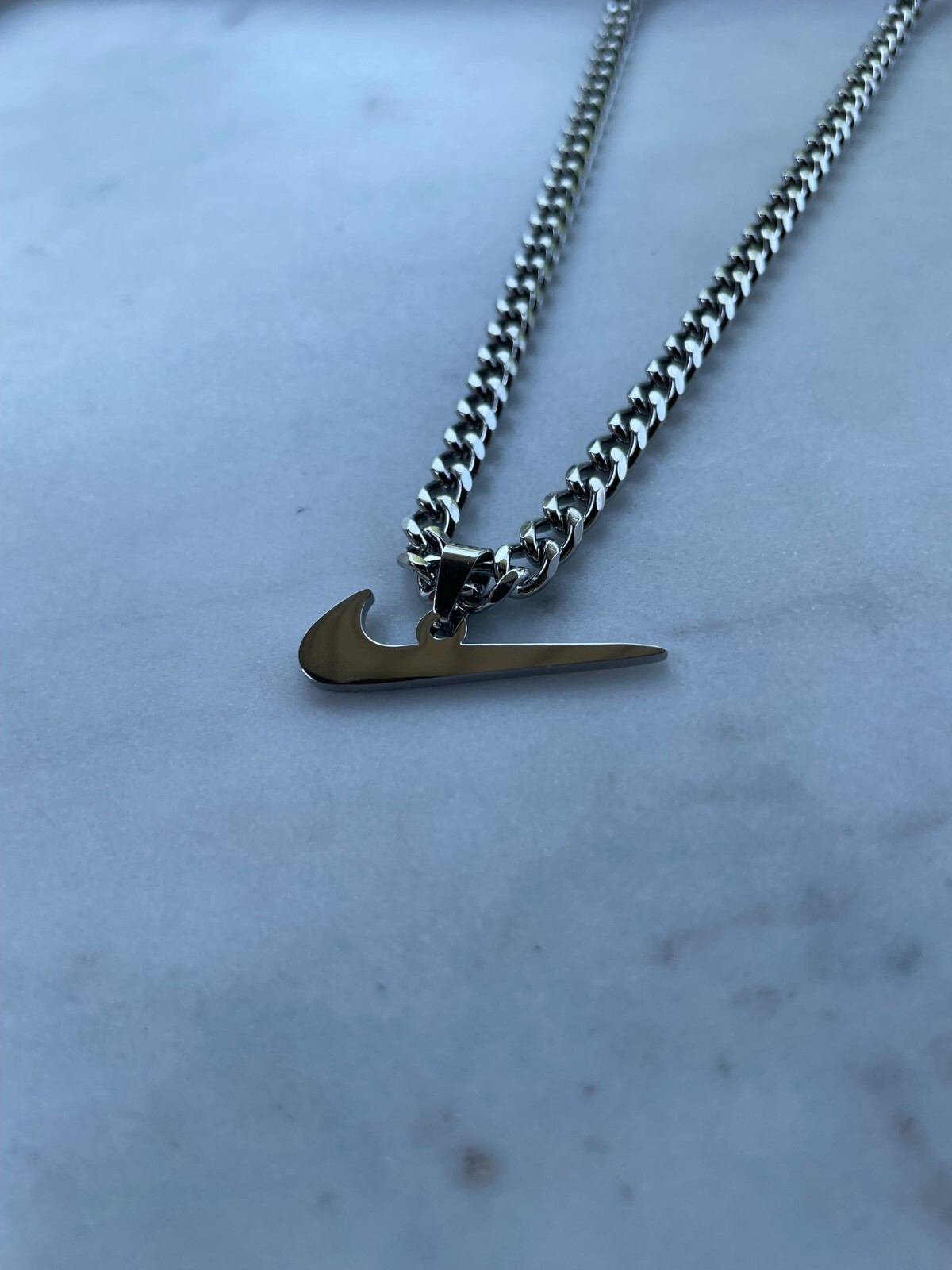 Silver Nike Necklace - Nike Swoosh Necklace - 5mm Cuban - 22